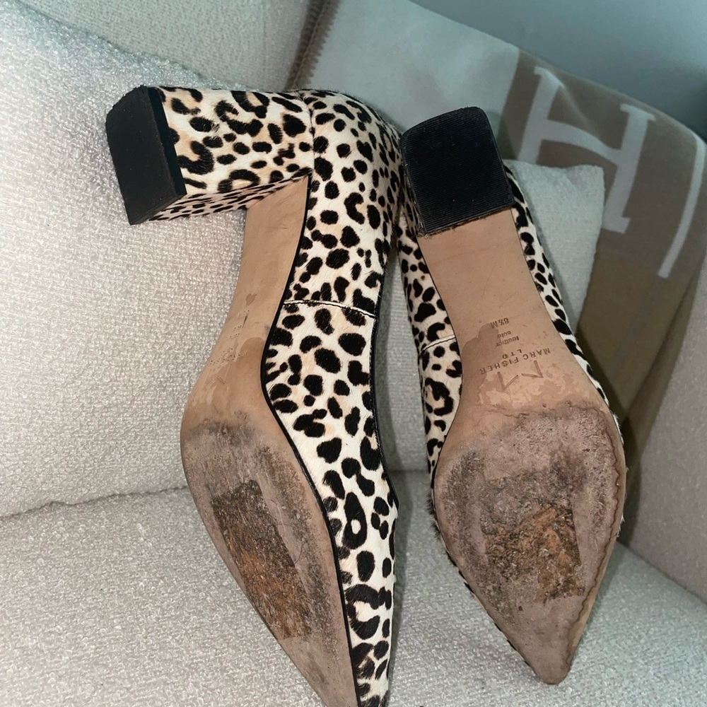 Marc Fisher Calf Hair Leopard Black Heel Pointed Toe Heels - Picture 5 of 10